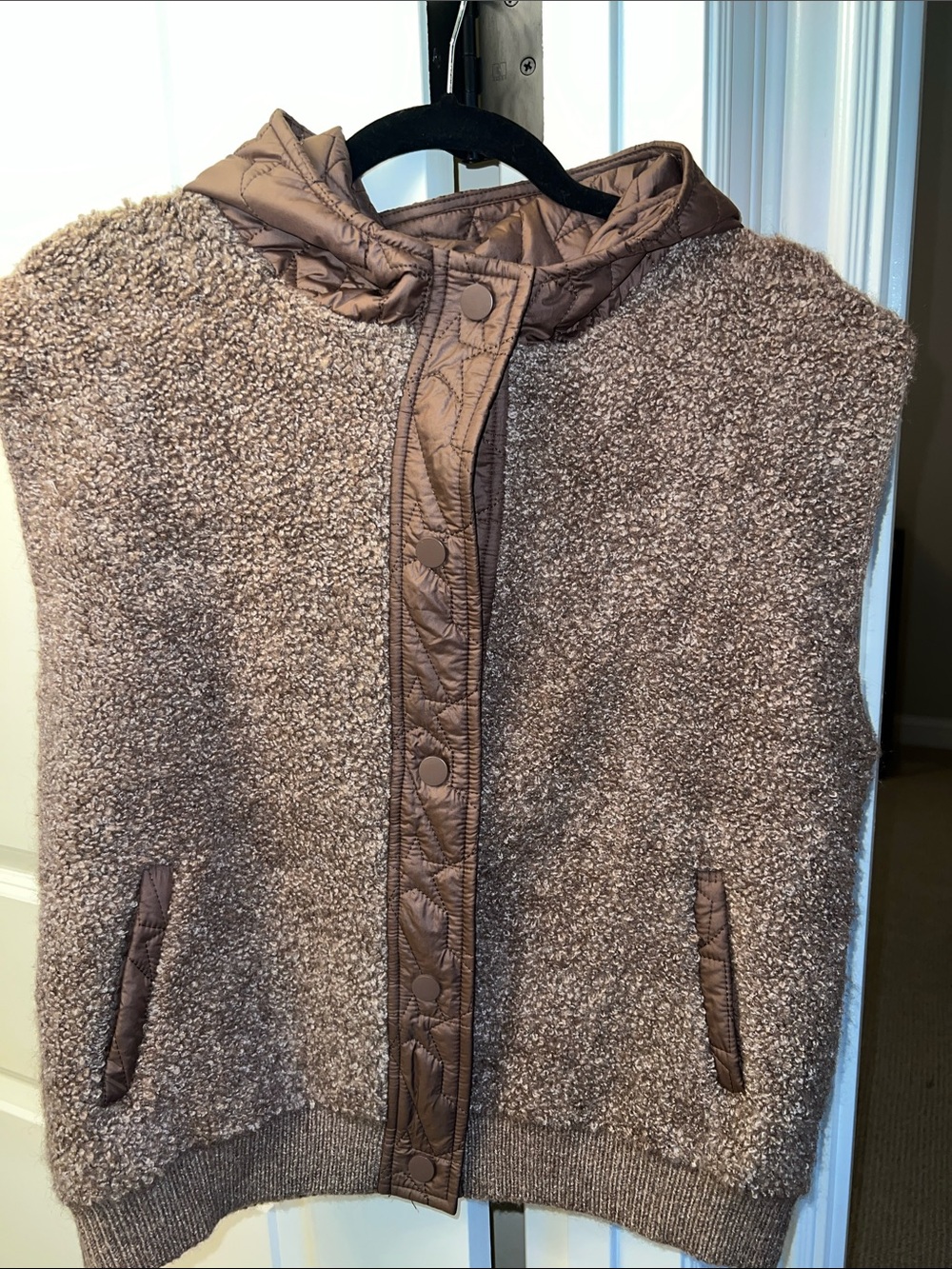 Bluivy Quilted-Trim Vest in Brown lightweight sweater